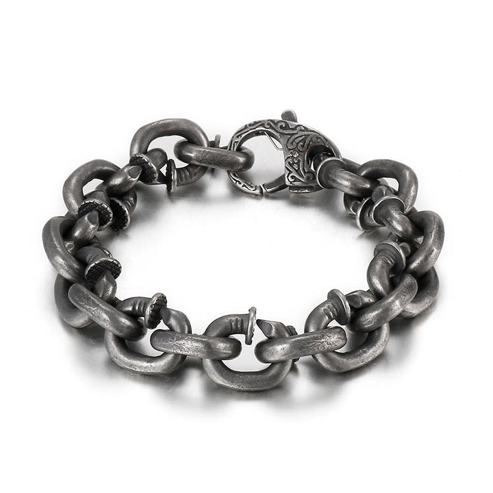 Bracelet porte-bonheur en acier titane avec rivets carrés et Buddha Stones