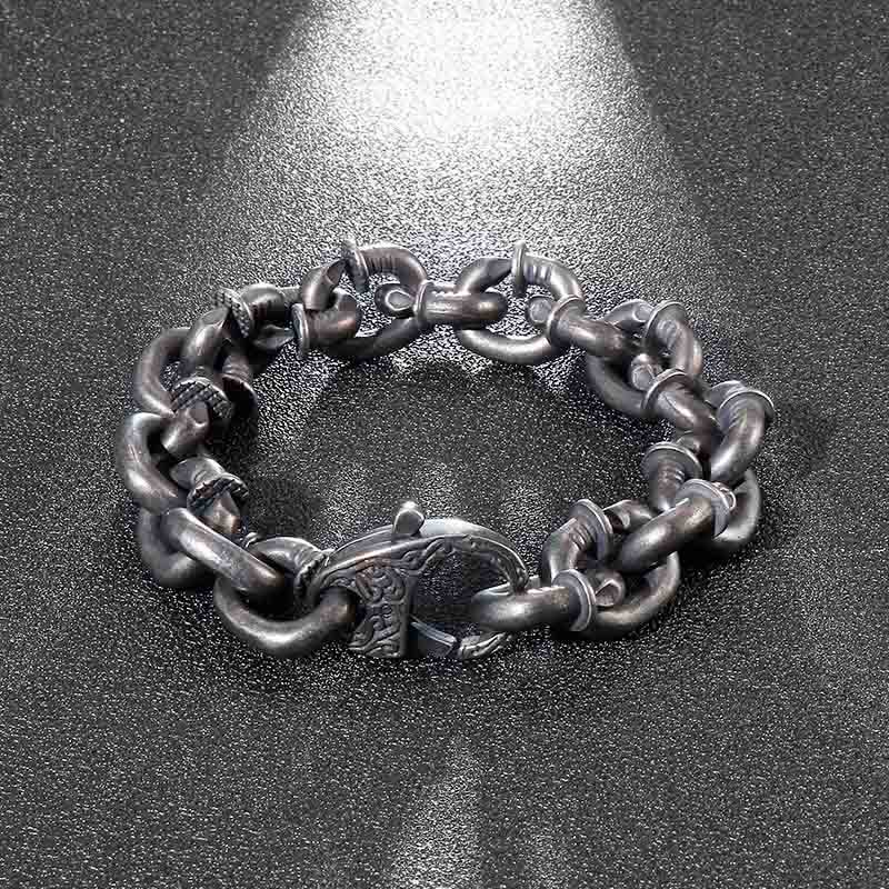 Bracelet porte-bonheur en acier titane avec rivets carrés et Buddha Stones