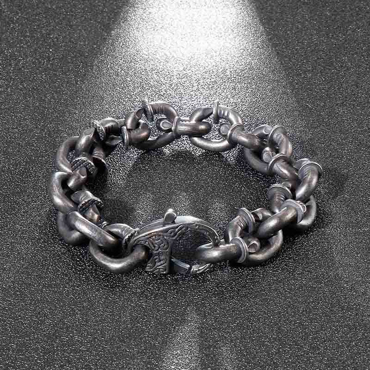 Bracelet porte-bonheur en acier titane avec rivets carrés et Buddha Stones