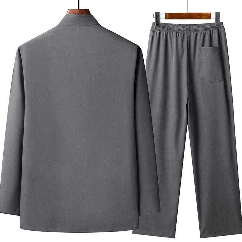 Costume Fu Tang brodé avec Buddha Stones pour le Nouvel An chinois, haut à manches longues et pantalon Hanfu, ensemble pour hommes - image 5