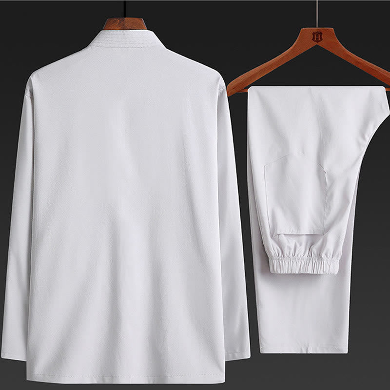 Costume Tang brodé de dragon et de grenouille pour le Nouvel An chinois , Buddha Stones, uniforme traditionnel Hanfu, haut à manches longues et pantalon, ensemble pour hommes - image 6