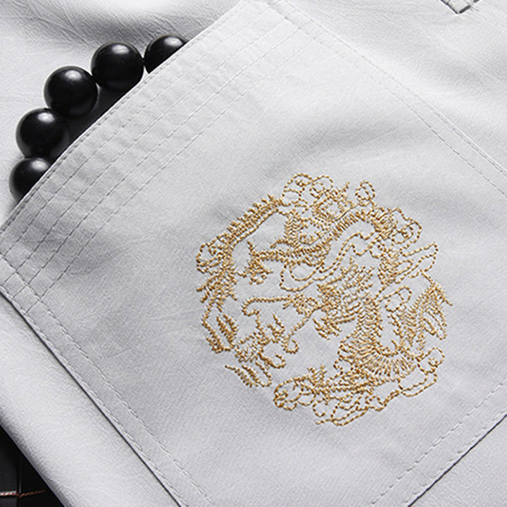 Costume Tang brodé de dragon et de grenouille pour le Nouvel An chinois , Buddha Stones, uniforme traditionnel Hanfu, haut à manches longues et pantalon, ensemble pour hommes - image 9