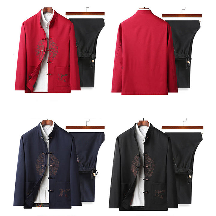 Costume Tang brodé avec Buddha Stones pour le Nouvel An chinois, uniforme traditionnel Hanfu, haut à manches longues et pantalon, ensemble pour hommes - image 1