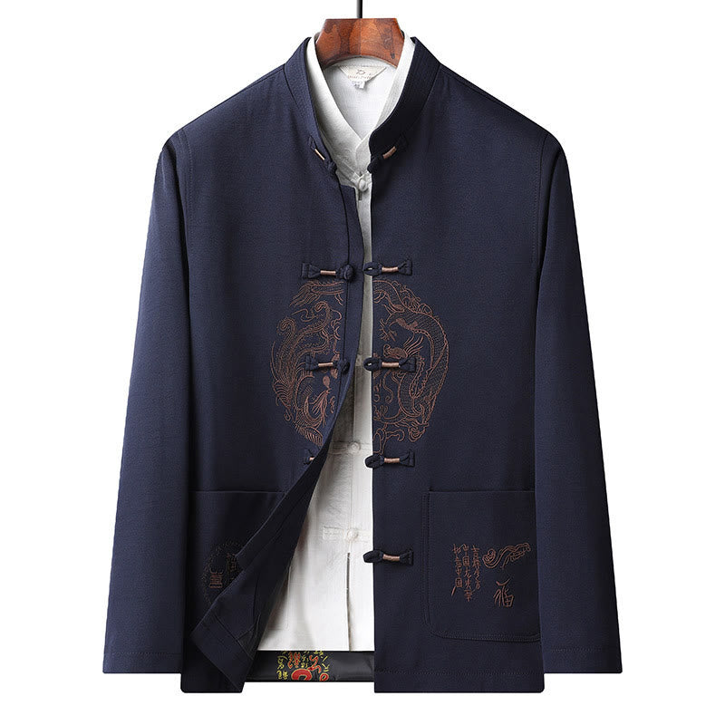 Costume Tang brodé avec Buddha Stones pour le Nouvel An chinois, uniforme traditionnel Hanfu, haut à manches longues et pantalon, ensemble pour hommes - Haut bleu foncé - US/UK/AU46，EU56 (5XL) - image 16