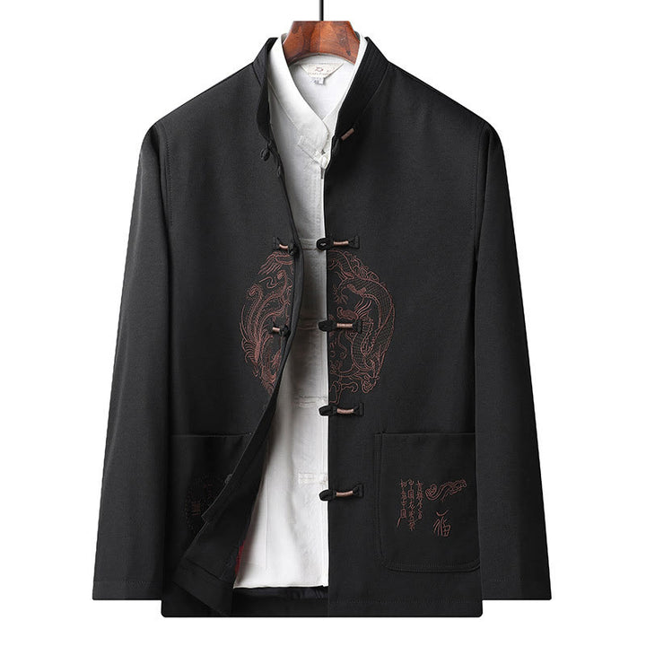 Costume Tang brodé avec Buddha Stones pour le Nouvel An chinois, uniforme traditionnel Hanfu, haut à manches longues et pantalon, ensemble pour hommes - Haut noir - US/UK/AU46，EU56 (5XL) - image 17