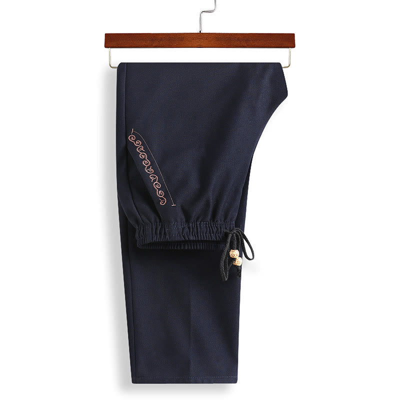 Costume Tang brodé avec Buddha Stones pour le Nouvel An chinois, uniforme traditionnel Hanfu, haut à manches longues et pantalon, ensemble pour hommes - image 3