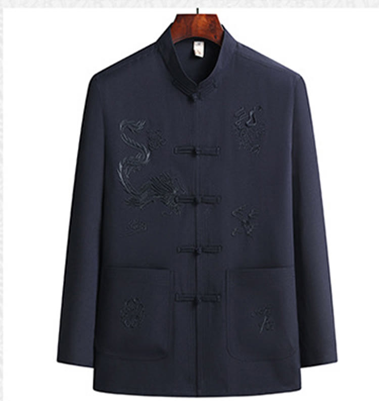 Costume Tang brodé de dragon et de grenouille pour homme, ensemble haut à manches longues et pantalon, style Hanfu , Nouvel An chinois - image 9
