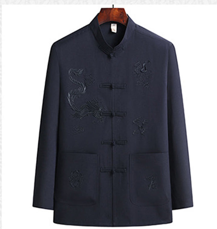 Costume Tang brodé de dragon et de grenouille pour homme, ensemble haut à manches longues et pantalon, style Hanfu , Nouvel An chinois - image 9