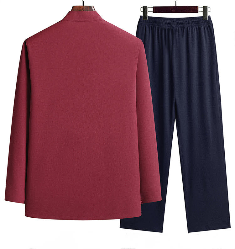 Costume Tang brodé de dragon et de grenouille pour homme, ensemble haut à manches longues et pantalon, style Hanfu , Nouvel An chinois - image 1