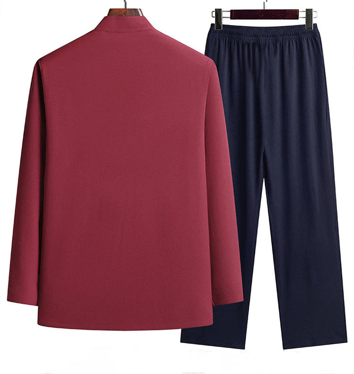 Costume Tang brodé de dragon et de grenouille pour homme, ensemble haut à manches longues et pantalon, style Hanfu , Nouvel An chinois - image 1