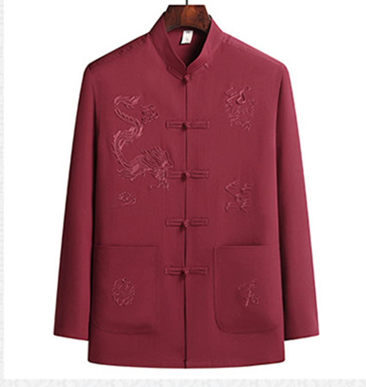 Costume Tang brodé de dragon et de grenouille pour homme, ensemble haut à manches longues et pantalon, style Hanfu , Nouvel An chinois - image 2