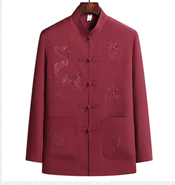 Costume Tang brodé de dragon et de grenouille pour homme, ensemble haut à manches longues et pantalon, style Hanfu , Nouvel An chinois - image 2