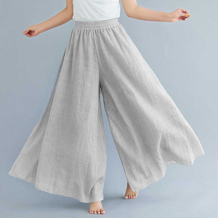 Pantalon large décontracté en coton et lin pour femme avec Buddha Stones pour le yoga et la danse