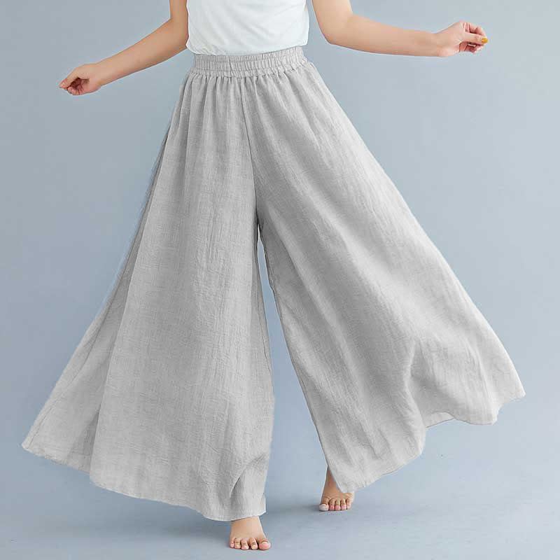 Pantalon large décontracté en coton et lin pour femme avec Buddha Stones pour le yoga et la danse - Gris clair - US2，UK/AU6，EU34 (M) - image 30