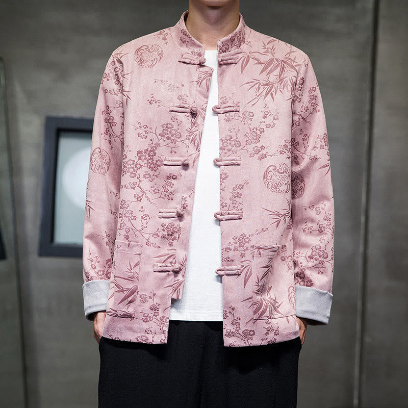 Buddha Stones Vêtements du Nouvel An chinois Fleurs Bambou Couleur unie Manchette Bouton de grenouille Costume Tang Coton Veste Homme Chemise Avec Poches - image 34