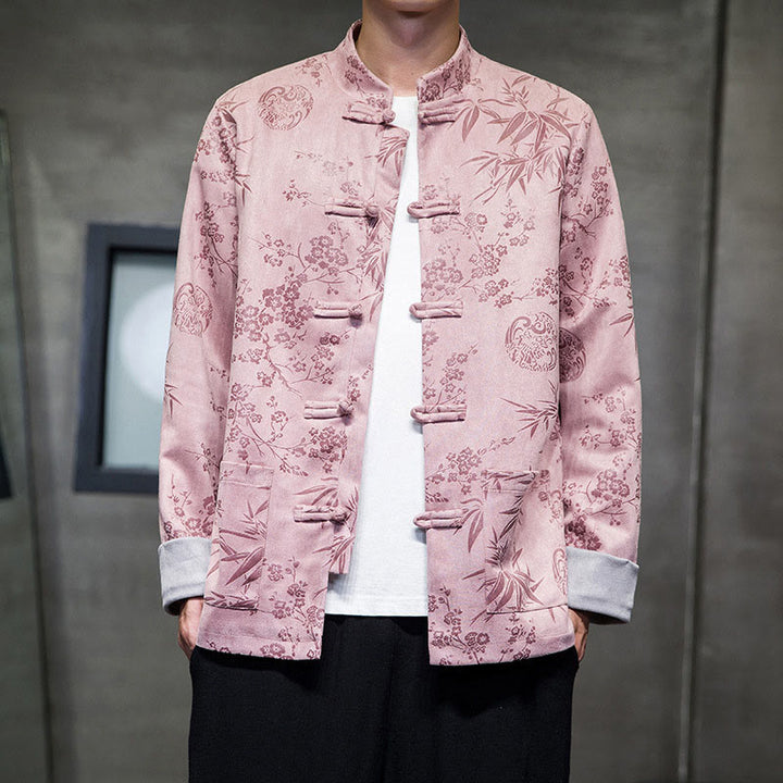 Buddha Stones Vêtements du Nouvel An chinois Fleurs Bambou Couleur unie Manchette Bouton de grenouille Costume Tang Coton Veste Homme Chemise Avec Poches - image 34