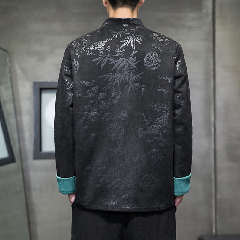 Buddha Stones Vêtements du Nouvel An chinois Fleurs Bambou Couleur unie Manchette Bouton de grenouille Costume Tang Coton Veste Homme Chemise Avec Poches - image 27