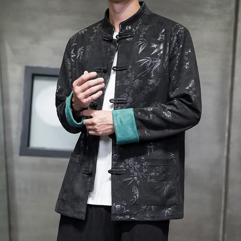 Buddha Stones Vêtements du Nouvel An chinois Fleurs Bambou Couleur unie Manchette Bouton de grenouille Costume Tang Coton Veste Homme Chemise Avec Poches - image 31