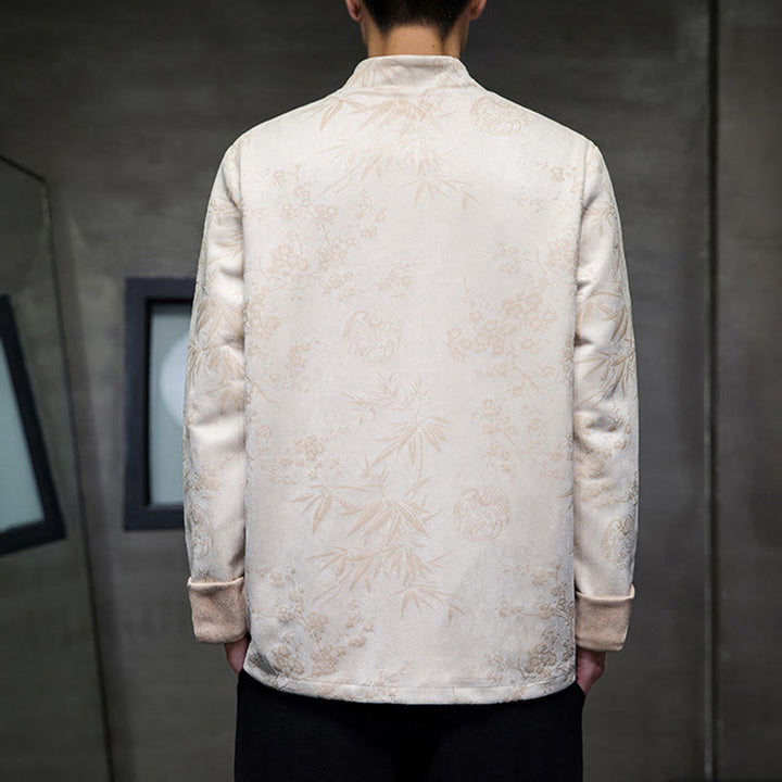 Buddha Stones Vêtements du Nouvel An chinois Fleurs Bambou Couleur unie Manchette Bouton de grenouille Costume Tang Coton Veste Homme Chemise Avec Poches - image 47