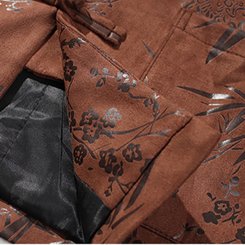 Buddha Stones Vêtements du Nouvel An chinois Fleurs Bambou Couleur unie Manchette Bouton de grenouille Costume Tang Coton Veste Homme Chemise Avec Poches - image 21