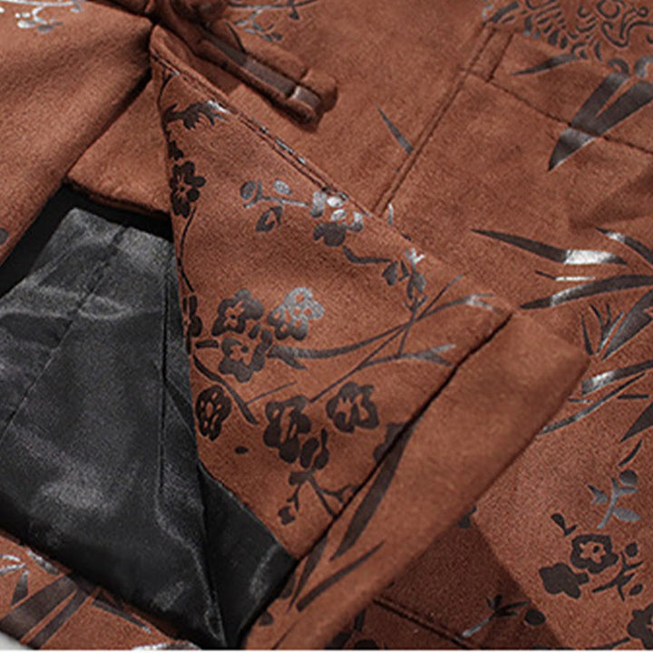 Buddha Stones Vêtements du Nouvel An chinois Fleurs Bambou Couleur unie Manchette Bouton de grenouille Costume Tang Coton Veste Homme Chemise Avec Poches - image 21