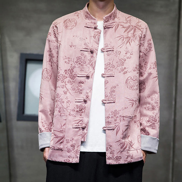 Buddha Stones Vêtements du Nouvel An chinois Fleurs Bambou Couleur unie Manchette Bouton de grenouille Costume Tang Coton Veste Homme Chemise Avec Poches - image 36