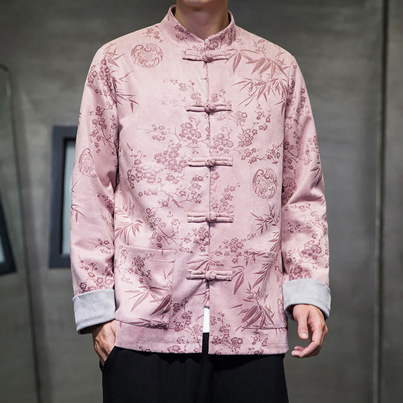 Buddha Stones Vêtements du Nouvel An chinois Fleurs Bambou Couleur unie Manchette Bouton de grenouille Costume Tang Coton Veste Homme Chemise Avec Poches - Rose - US/UK/AU46，EU56 (5XL) - image 33