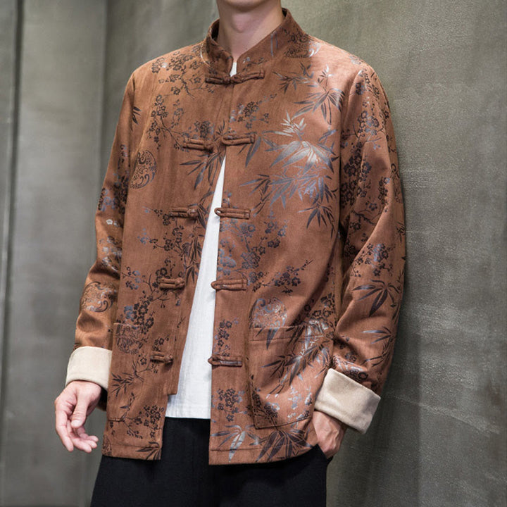 Buddha Stones Vêtements du Nouvel An chinois Fleurs Bambou Couleur unie Manchette Bouton de grenouille Costume Tang Coton Veste Homme Chemise Avec Poches - image 19