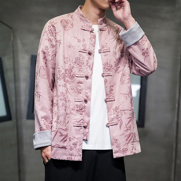 Buddha Stones Vêtements du Nouvel An chinois Fleurs Bambou Couleur unie Manchette Bouton de grenouille Costume Tang Coton Veste Homme Chemise Avec Poches - image 41