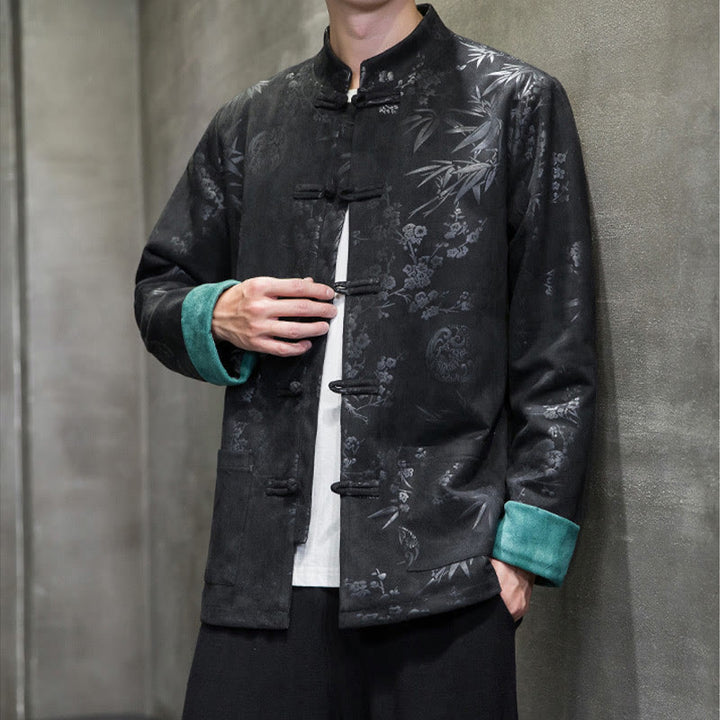 Buddha Stones Vêtements du Nouvel An chinois Fleurs Bambou Couleur unie Manchette Bouton de grenouille Costume Tang Coton Veste Homme Chemise Avec Poches - image 26