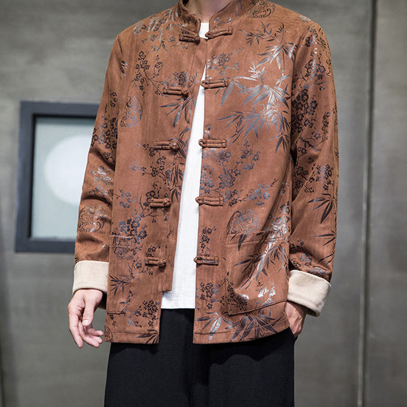 Buddha Stones Vêtements du Nouvel An chinois Fleurs Bambou Couleur unie Manchette Bouton de grenouille Costume Tang Coton Veste Homme Chemise Avec Poches - image 11