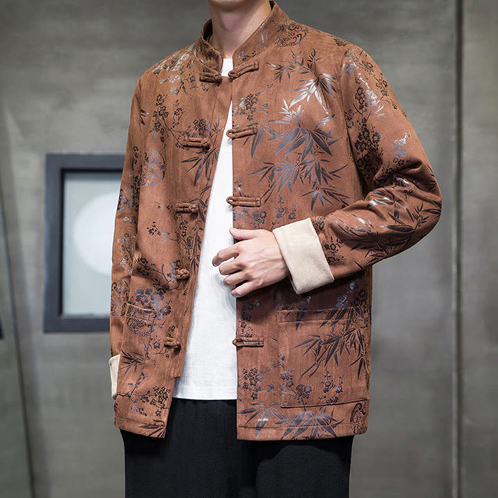 Buddha Stones Vêtements du Nouvel An chinois Fleurs Bambou Couleur unie Manchette Bouton de grenouille Costume Tang Coton Veste Homme Chemise Avec Poches - image 18