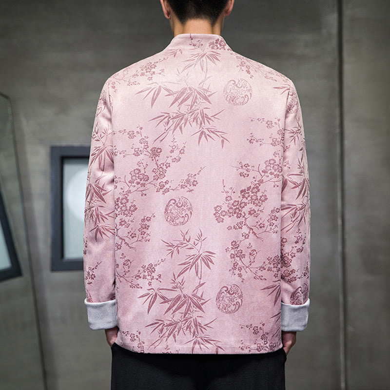 Buddha Stones Vêtements du Nouvel An chinois Fleurs Bambou Couleur unie Manchette Bouton de grenouille Costume Tang Coton Veste Homme Chemise Avec Poches - image 37