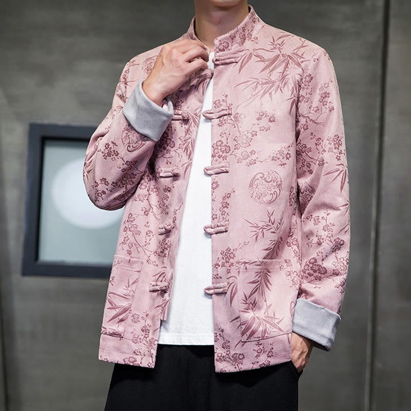 Buddha Stones Vêtements du Nouvel An chinois Fleurs Bambou Couleur unie Manchette Bouton de grenouille Costume Tang Coton Veste Homme Chemise Avec Poches - image 38