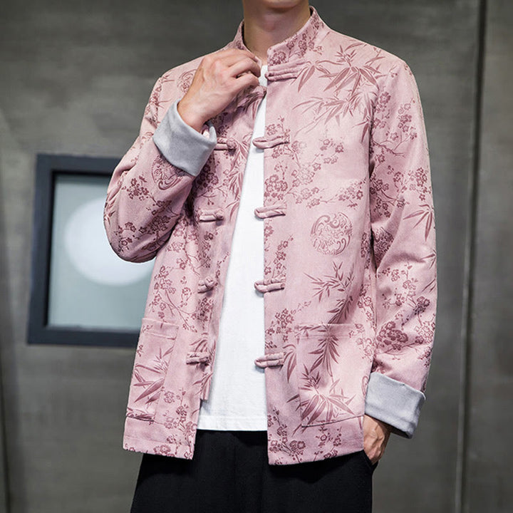 Buddha Stones Vêtements du Nouvel An chinois Fleurs Bambou Couleur unie Manchette Bouton de grenouille Costume Tang Coton Veste Homme Chemise Avec Poches - image 38