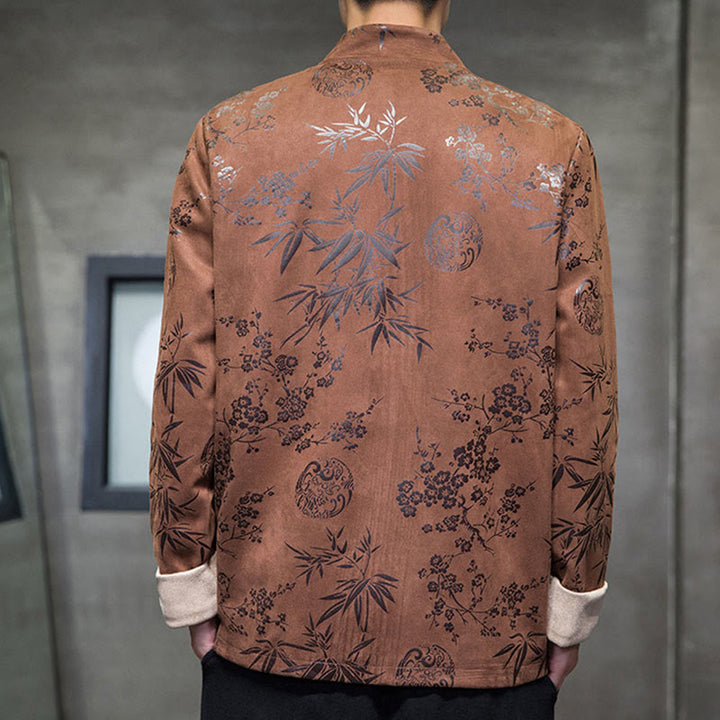 Buddha Stones Vêtements du Nouvel An chinois Fleurs Bambou Couleur unie Manchette Bouton de grenouille Costume Tang Coton Veste Homme Chemise Avec Poches - image 14