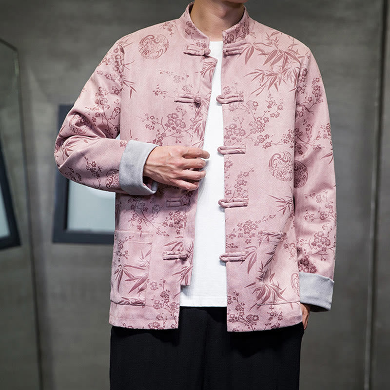 Buddha Stones Vêtements du Nouvel An chinois Fleurs Bambou Couleur unie Manchette Bouton de grenouille Costume Tang Coton Veste Homme Chemise Avec Poches - image 42