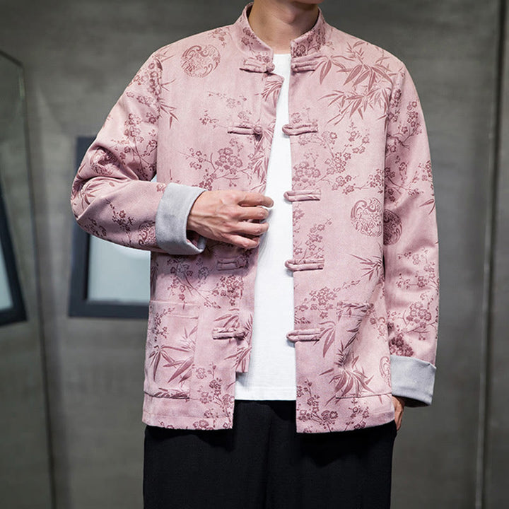 Buddha Stones Vêtements du Nouvel An chinois Fleurs Bambou Couleur unie Manchette Bouton de grenouille Costume Tang Coton Veste Homme Chemise Avec Poches - image 42