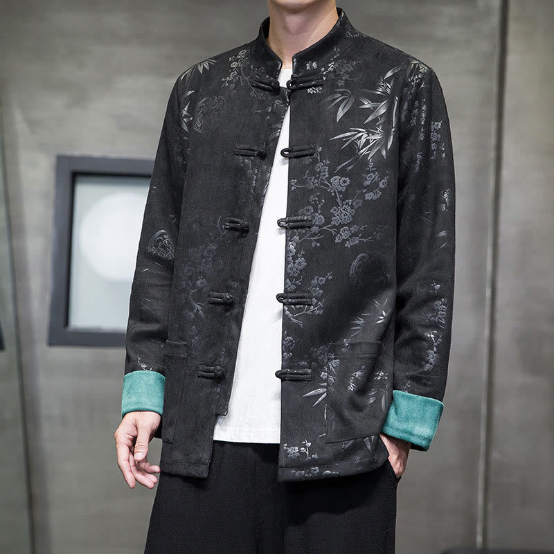 Buddha Stones Vêtements du Nouvel An chinois Fleurs Bambou Couleur unie Manchette Bouton de grenouille Costume Tang Coton Veste Homme Chemise Avec Poches - image 28