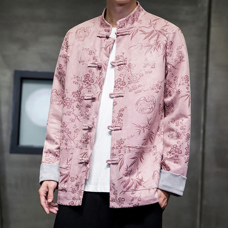 Buddha Stones Vêtements du Nouvel An chinois Fleurs Bambou Couleur unie Manchette Bouton de grenouille Costume Tang Coton Veste Homme Chemise Avec Poches - image 40