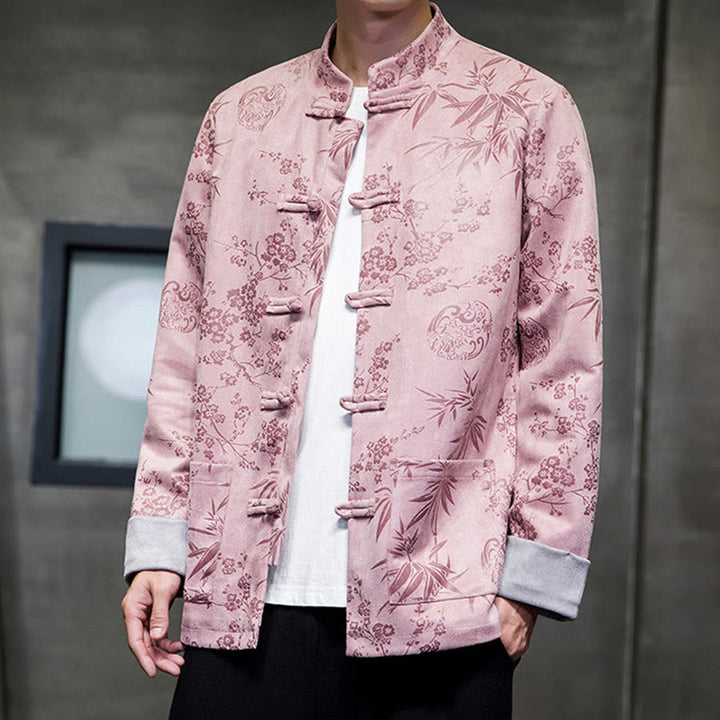 Buddha Stones Vêtements du Nouvel An chinois Fleurs Bambou Couleur unie Manchette Bouton de grenouille Costume Tang Coton Veste Homme Chemise Avec Poches - image 40