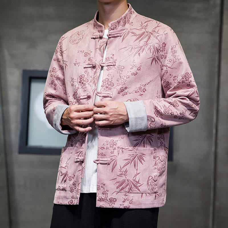 Buddha Stones Vêtements du Nouvel An chinois Fleurs Bambou Couleur unie Manchette Bouton de grenouille Costume Tang Coton Veste Homme Chemise Avec Poches - image 39