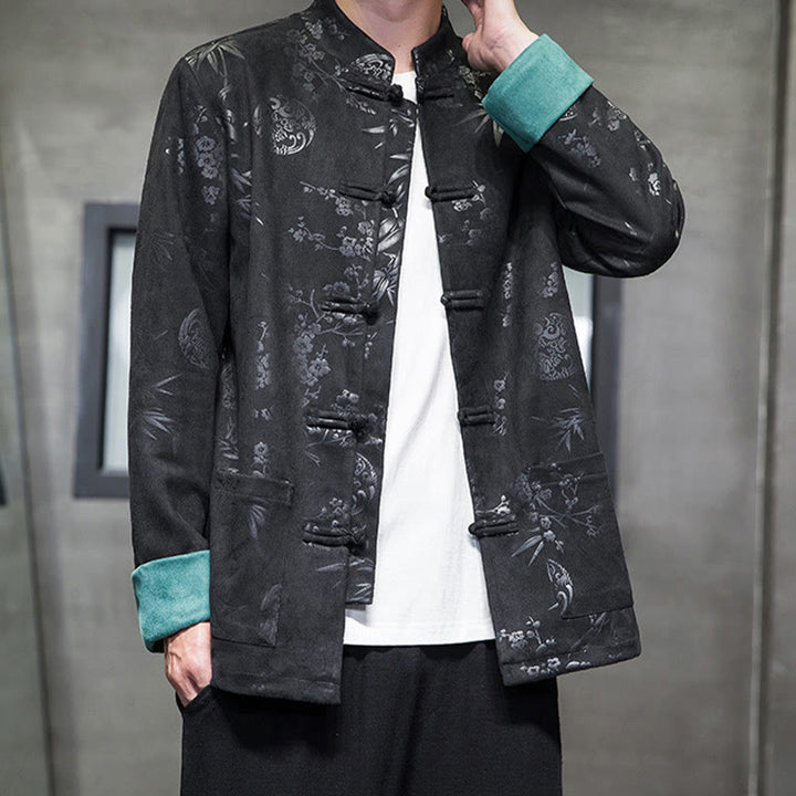 Buddha Stones Vêtements du Nouvel An chinois Fleurs Bambou Couleur unie Manchette Bouton de grenouille Costume Tang Coton Veste Homme Chemise Avec Poches - image 24