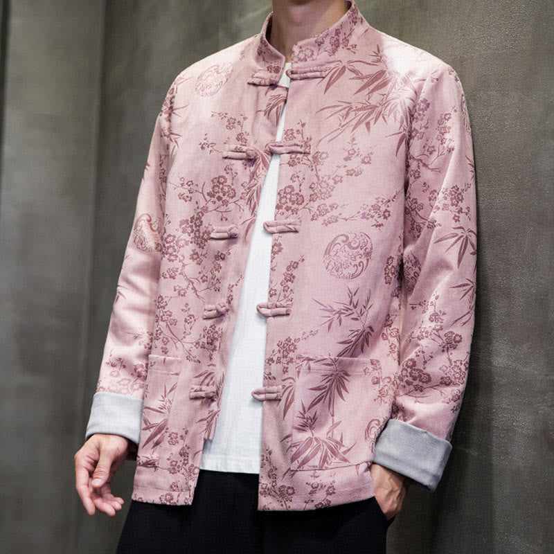 Buddha Stones Vêtements du Nouvel An chinois Fleurs Bambou Couleur unie Manchette Bouton de grenouille Costume Tang Coton Veste Homme Chemise Avec Poches - image 35