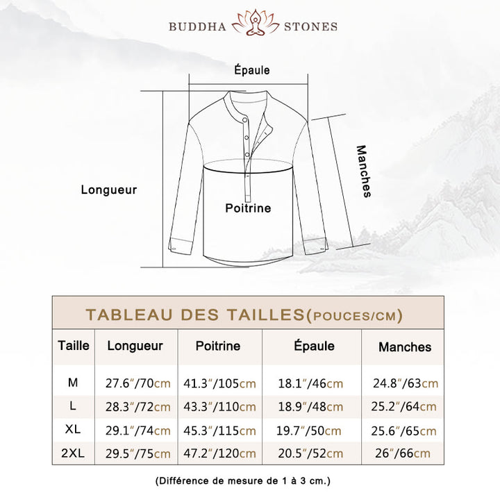 Chemise à manches longues et demi-bouton en coton et lin pour homme Buddha Stones - image 6