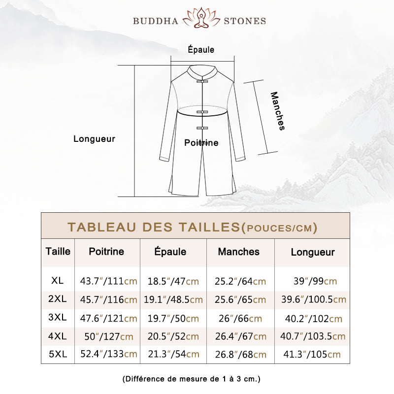 Manteau mi-long en lin à boutons de grenouille simples Buddha Stones Fall pour hommes Zen Clothing - image 5