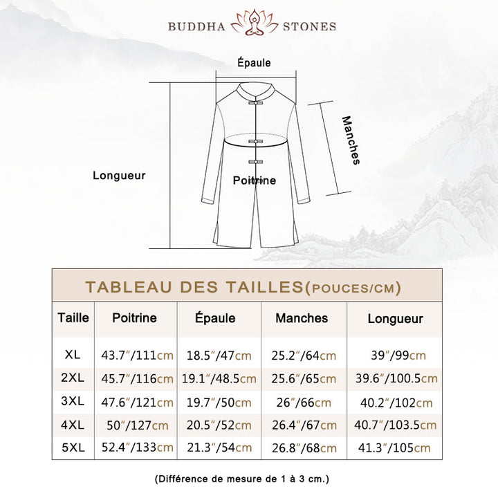 Manteau mi-long en lin à boutons de grenouille simples Buddha Stones Fall pour hommes Zen Clothing - image 5