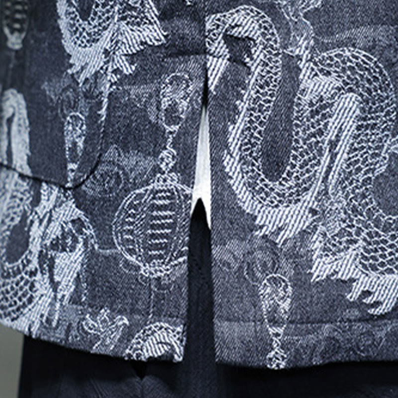 Veste en coton pour homme avec poches, broderie jacquard, dragon, lanterne, bouton de grenouille, costume Tang , Buddha Stones , nouvel an chinois