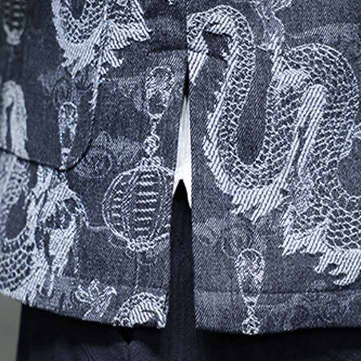 Veste en coton pour homme avec poches, broderie jacquard, dragon, lanterne, bouton de grenouille, costume Tang , Buddha Stones , nouvel an chinois
