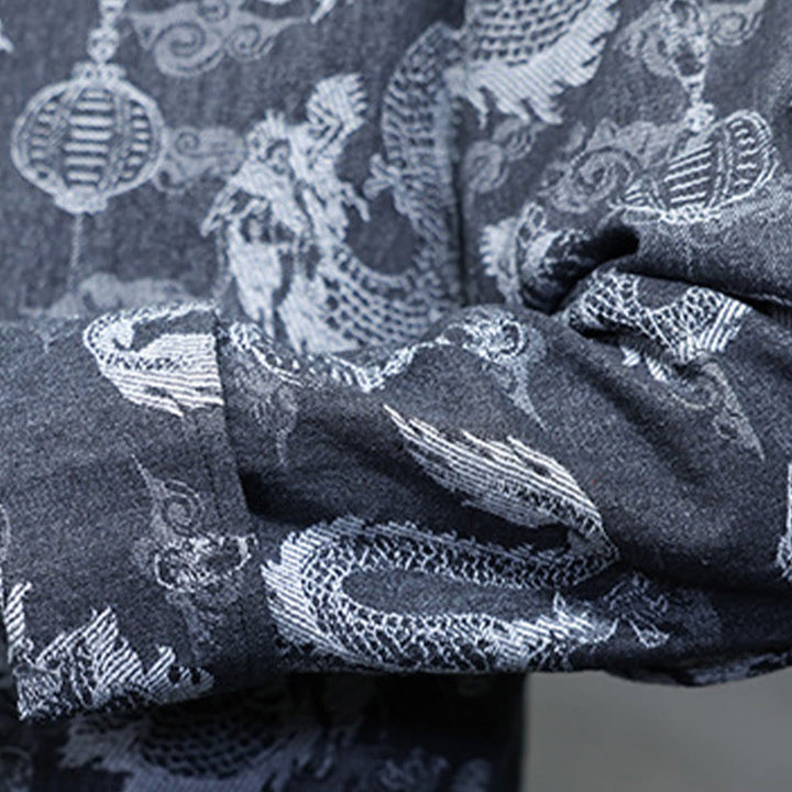 Veste en coton pour homme avec poches, broderie jacquard, dragon, lanterne, bouton de grenouille, costume Tang , Buddha Stones , nouvel an chinois